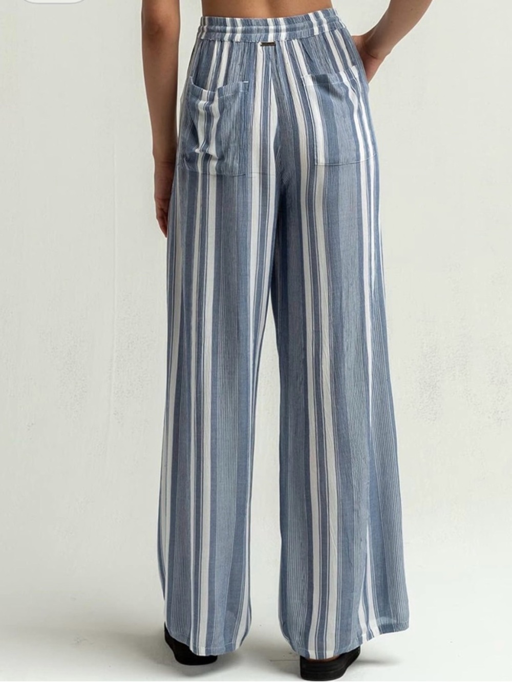 Billabong Striped Wide Leg Pants | Blue White Beachy Drawstring | Size M - Picture 7 of 9